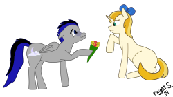 ask-stellalux:  [From Knight Smile] Sorry about before… um…. let me try agin…. hehem…  Hello… My name is Knight Smile… Welcome to PonyVille…. here are some flowers…. *knight swallows nervously and trys to hand them to you* h-here you