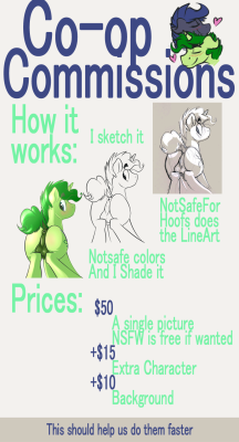 hoodoonsfw:  If you want one just contact me and we can totes talk about it~~ c: If you want just a sketch or just line art, contact notsafe or myself directly~  Sup everyone, we&rsquo;re doing some collab commissions. If you would like one be sure to