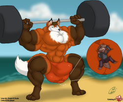I&rsquo;m happy I got permission to post this one; I love coloring Ziude&rsquo;s work, and this pic really pushes my buttons! Big, buff fox Listix does a few squats with some&hellip;motivation down below. C:The original line art for this image can be