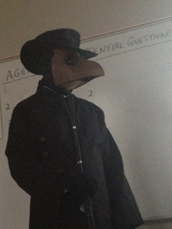 superpower-lottery:  hugjackman:  my fuckin health teacher came in as a plague doctor for halloween and proceeded to say nothing to us for the whole class. he did hit a few desks with a walking stick tho.  how do you know it was your teacher 