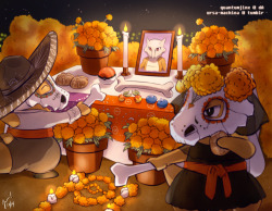 ursa-machina:  PokéHalloween: Day 27 - Orange Twin Cubone with the altar they made for their mother in preparation for Día de los Muertos (Day of the Dead). Despite me being (half) Mexican, I never got the chance to celebrate Día de los Muertos, aha.