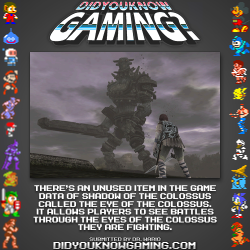 didyouknowgaming:  Shadow of the Colossus. http://tcrf.net/Shadow_of_the_Colossus#Eye_of_the_Colossus 