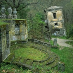 Parco dei Mostri (Park of Monsters) below the town of Bomarzo, Italy (1.5 hours north of Rome). This was the park of the 16th century Villa Orsini and is filled with grotesque sculptures. Fuji Velvia, Zeiss 50mm lens.&ldquo; philip.greenspun.com.