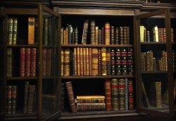 michaelmoonsbookshop: old books in glass cases - protected from mis-handling