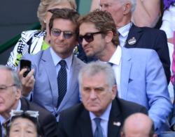 sunshineandalittlepink:  allthesunthatshines:  Bradley Cooper and Gerard Butler in light blue suits taking a selfie at Wimbledon.  what a time to be alive 
