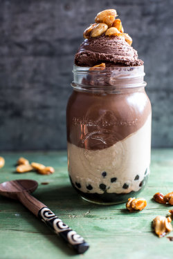 guardians-of-the-food:  Chocolate Peanut Butter Bubble Panna Cotta with Honey Roasted Peanuts