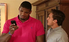 chadleymacguff:  highonawindyhill:  Michael Sam, first openly gay Division I College football player and NFL draft prospect, reacts to being drafted by the St. Louis Rams (May 10, 2014) [x]  #THAT WHITE BOY GETTIN DESTROYED HE LUCKY 