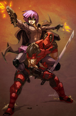 queeniecosplay:  Hit-girl and Deadpool team up! Inspired by the artwork of emmshin: http://emmshin.deviantart.com/art/Hit-Girl-x-Deadpool-409560821
