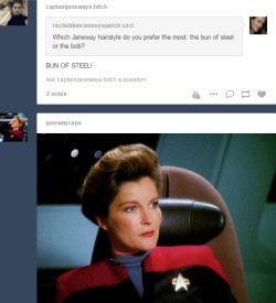 captainjaneways-bitch:  umbra-witch-bayonetta:  I’m not sure if Captain Janeway agrees.  But… But she has the bun of steel in that pic