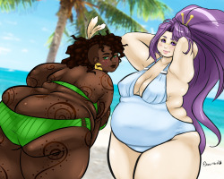 deep-in-the-debu:  Commission for Nexis89 of his two OCs Chesia and Oriyala in their summer swimsuits!