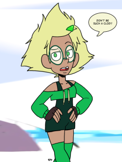 eyzmaster:  Steven Universe - Peridot 75 by theEyZmaster  Since everyone’s been making human forms for the gems, here’s my own take on a human Peridot.Trying  to keep as many similar design ideas from Peri’s original look as look  as the humans