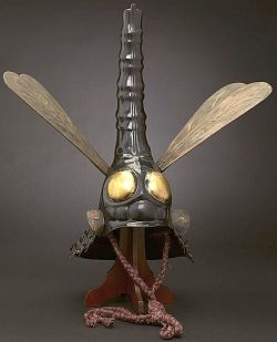 sartorialadventure:  Japanese kabuto, 17th century, dragonfly. Papier-mache over wooden framework and covered in lacquer, wooden wings