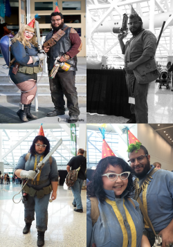 brichibi:  fatandnerdy:bethesdarpg:  vaultt-tec:Featured Fallout Cosplayers and Propmakers: Kris &amp; CarlosCostumes (and party hat) by: fatandnerdyProps by: arenasta  Ate out the whole vault.  I love the idea that we “ate out” the whole vault. Like