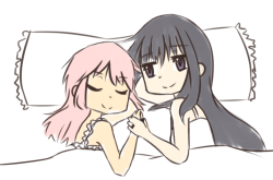 homura-chu:  a quick madohomu doodle. i think its bed time for me. 