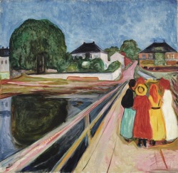 thunderstruck9:Edvard Munch (Norwegian, 1863-1944), Pikene på broen [Girls on the Bridge], 1902. Oil on canvas, 101 x 102.5 cm
