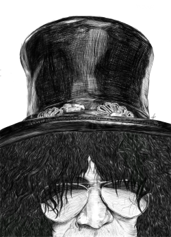 lisgoe:  Here is my portrait of Slash (Saul Hudson) that has taken me 13 hours. … THE HAIR…THE HAT…..*cries* Hope you like it! 