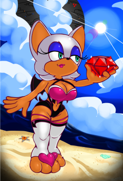 jump-toon: Rouge and the Red Chaos Emerald Here is a picture of Rouge the Bat, having a nice walk at Emerald Beach holding a red chaos emerald with Dr.Eggman/Dr. Ivo Robotnik not too far behind looking for it. Done in pen and paper;Edited and colored