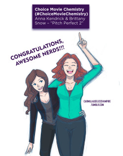 carmillauselessvampire:  Teen Choice Awards 2015: #ChoiceMovieChemistry Bechloe from Pitch Perfect 2 CONGRATULATIONS TO ANNA KENDRICK AND BRITTANY SNOW!! AND TO YOU, AWESOME NERDS!!! WE DID IT!! excuse this quick drawing 