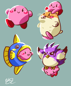 cherryberrylemon:  Kirby stuff from recently: Dream Land 2 animal buddies and a yoyo Kirby + Gim :D 
