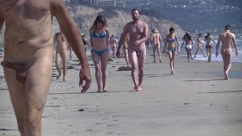 Men with erections at nude beach