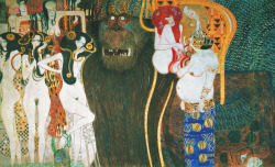 huariqueje:    The Beethoven Frieze ,  The Hostile Forces   -   Gustav Klimt  , 1902 Austrian , 1862-1918 Oil , Plaster , 220 × 636 cm.   Gallery Belvedere, Vienna   