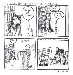 elenorasweet: ask-cloud-skipper:  pr1nceshawn: Customer Service Wolf.  That wolf embodies the thoughts of most in customer service   Bookstore staff for 9 years, and boy, this is eerily accurate, I can barely stand to look at it! 
