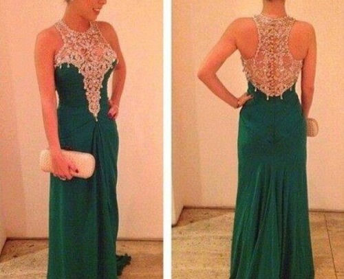 Green prom dress with sleeves