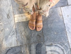 Visited the poet sandal maker today in Athens, who custom made these bebes. 30min and 40euro later, cruisin&rsquo; the oldest neighborhood after more mousaka :p 