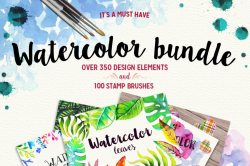 goodtypography:  350+ Watercolor Design Elements &amp; 100+ Stamp Brushes - 51% Off Watercolors add such a breath of fresh air to any project. Not just by their vibrant colors, but natural and airy feel. With this fabulous bundle you’ll get yourself