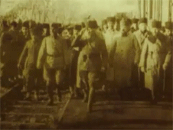 fucking-history:  Mustafa Kemal Ataturk, Turkish generals, and soldiers during the Turkish War of Independence. Gifs made by kylechipchura via (video/documentary source) 