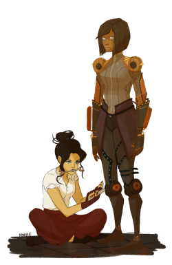 nymre:   have this dumb doodle of a korrasami au i probably only like lmao. Basically cyborg/robot korra and her creator Asami~ /o/   I think Asami has too much free time since Korra was gone &gt; u&gt;