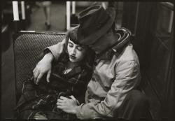 wehadfacesthen:  Couple on the subway, New York City, 1946, photo by Stanley Kubrick 