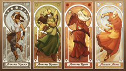 swade-art:  Art Nouveau AvatarsHere’s the full lineup! (linking to four separate images is a bit of a pain). *edit: Some folks mentioned wanting a different order (chronological).  I don’t think the set flows correctly but here is the image starting