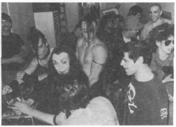 thecoldestsun:  The Misfits meet Vampira, April 17, 1982, at Vinyl Fetish in Los Angeles. Touched by their musical tribute, the reclusive horror hostess stepped out of the shadows to thank the band at this meet and greet. Notably absent from these shots