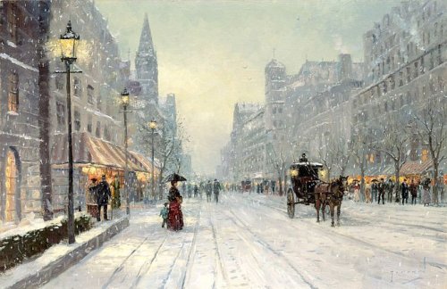 ollebosse:    Winter’s  Dusk in a painting by Thomas Kinkade  