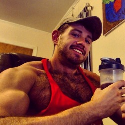 gymratskip:beardburnme:musclemick26“I tried signing on to be one of Skippy’s paperboys, but he rejected me.”“On the grounds that my hairy tits didn’t stick out of both side of my singlet like his does.”“It seemed like a pretty harsh requirement,