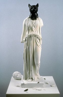 maninmink:  Fred Wilson, Artemis / Bast, 1992, plaster, pedestal, 63 x 231/2 x 231/2 inches, 