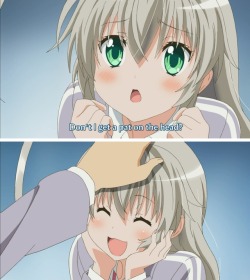 submissive-little-kitten1: I love the head pats and all the pets!!!!   *Do not own*  Anime has ruined head pats for me. I can only watch someone in a position of authority or relatives doing this to prepubescent girls before it gets uncomfortable. 