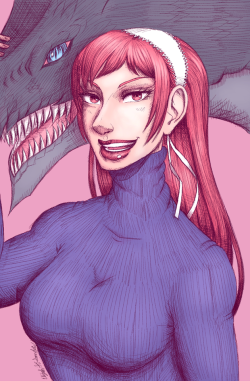 xmrnothingx: Cherche and Minerva from Fire Emblem Awakening Every so often I go back to doing edited pencil drawings, so here’s Cherche, because my brother @petelavadigger likes her, and her wyvern, Minerva. 