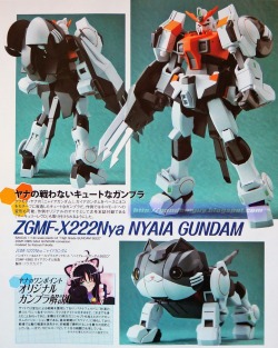speedyssketchbook:  kokido:  seigneurruei:   1/144 ZGMF-X222Nya Nyaia Gundam - Custom Build + Box Art (Fan Art)        1/144 ZGMF-X222Nya Nyaia Gundam - Custom Build   HG 1/144 ZGMF-X88S Gaia Gundam conversion    Modeled by Kazuya Fukuda  THIS NEEDS