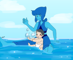 I had a dream that a lost baby found his way into the barn, where Lapis took the little guy in.  First it was out of pity but as time went by she grew very fond of him and decides to raise him until she finds where his parents are.  Here Lapis is the
