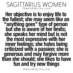 zodiaccity:  What you need to know about Sagittarius women. For more zodiac fun facts, click here.