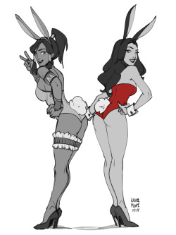 saltyconch:Sketch commission of Korra and Asami! BUNNIES!!! &lt; |D’‘‘‘‘‘