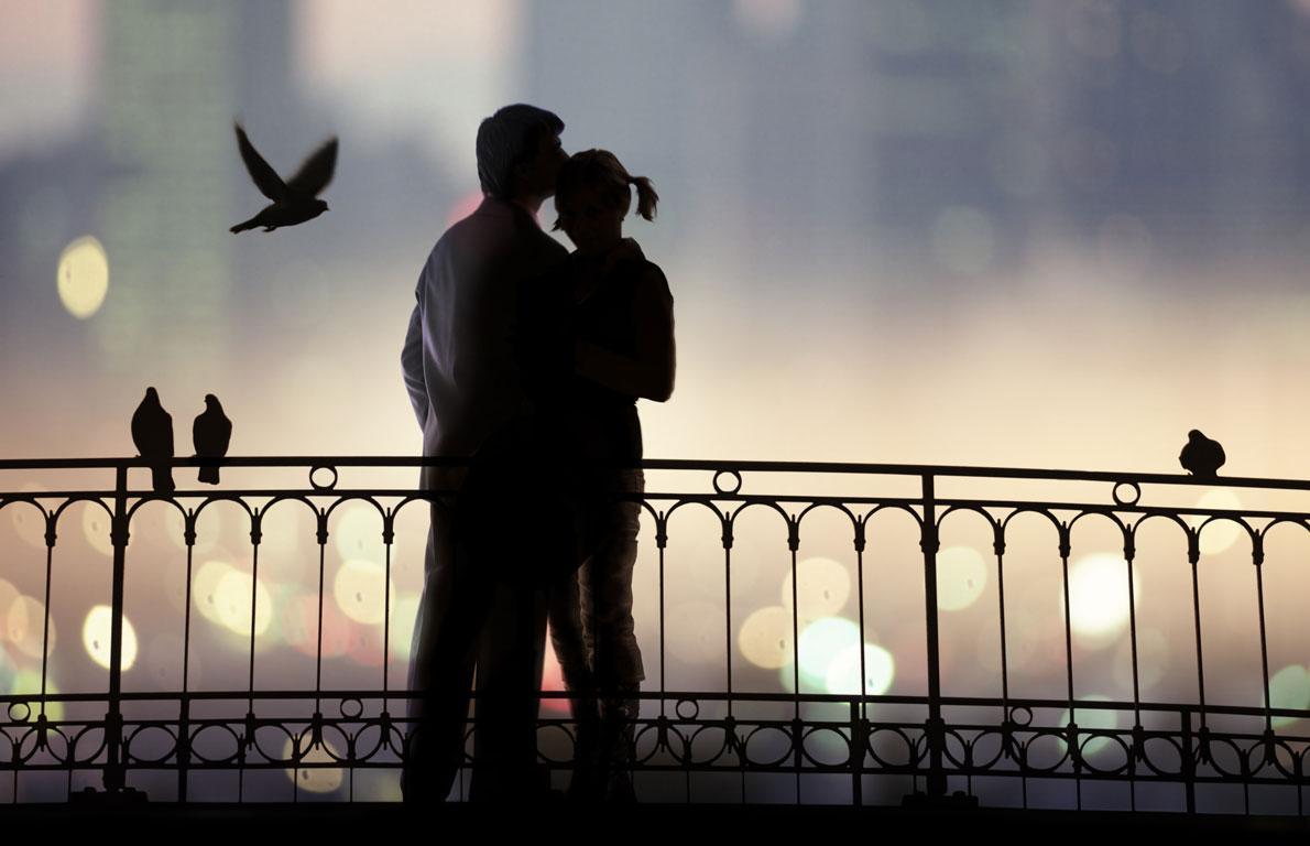 Wallpaper love kiss man woman silhouette