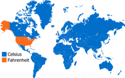 spywerewolf:  meep-peep:  dilfgod:   mapsontheweb:  Global use of ‘Fahrenheit’ or ‘Celsius’  when will the rest of the world catch up   Exactly  We use Fahrenheit too. Why are we blue?  &lsquo;Cause we&rsquo;re known less about than most third