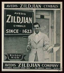 thepastprotracted:  Buddy Rich in a vintage Zildjian cymbals ad, circa 1940’s 