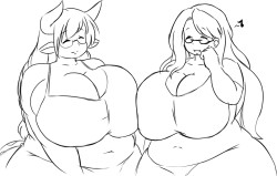 overlordzeon:  So I made a thing for Agawa and drew his OC, Jyazue hanging out with Mrs. Dairy for some nice chit chat.