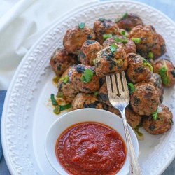 kitchensinkblog:  My daughter went to a cooking demo and these Turkey Kale Meatballs are one of the dishes that were made. She gave me the recipe and I made them for my family who gave them 