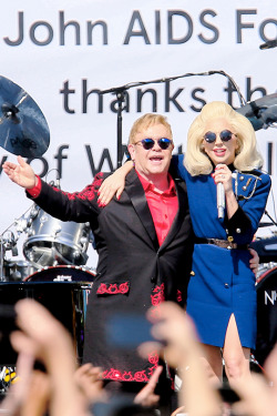 gagasgallery:  Lady Gaga and Elton John perform at Elton John’s Street Concert in West Hollywood, CA. 2.27.16 