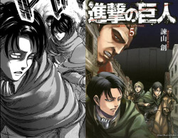 ackersexual:  A new spoiler pic from chapter 72 seems to foreshadow an old cover of Levi’s squad, what’s interesting here is that Mikasa seems to have taken Petra’s place in the formation. (Pulled from 2ch)   Full panel:If this is an intentional